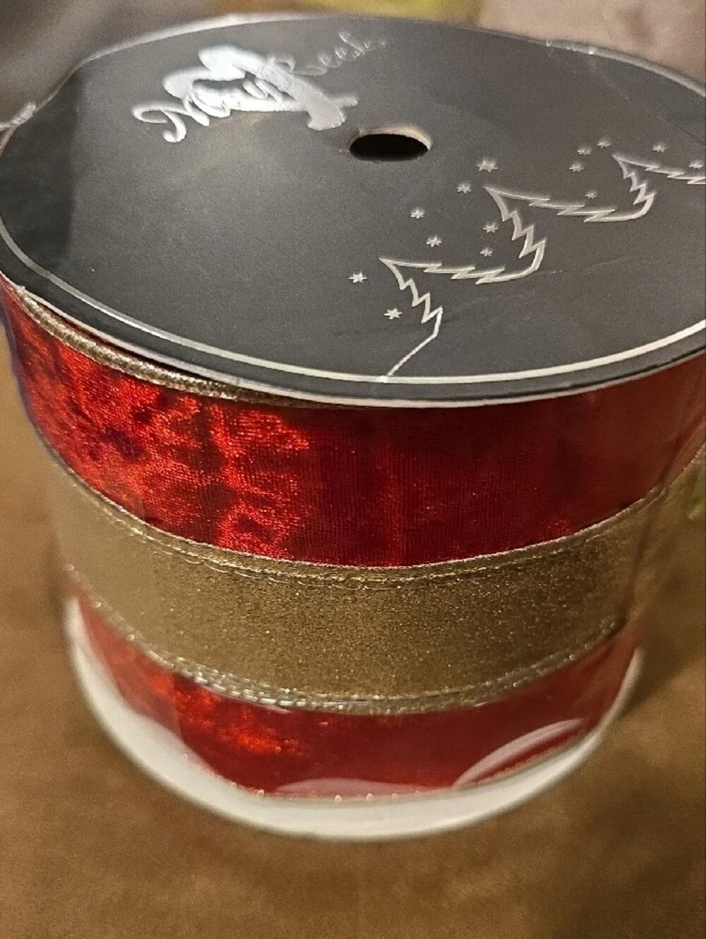 Mayreel. Holiday Velvet Ribbon Bow - Red and Gold. 10 Yards. NWT.